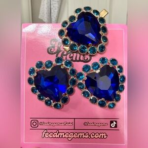 Feed Me Gems Big Blue Heart Earrings & Hair Candy